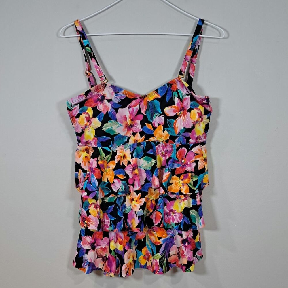 Leilani Women's Summer Floral Tiered Swim Top Size 12